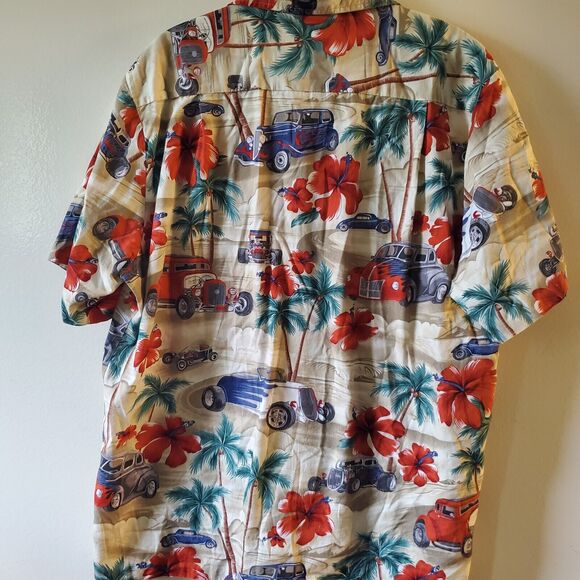 RJC Hawaiian Shirt Short Sleeve Size L Made in USA Hot Rod Cars Beach Cruise - Picture 6 of 13